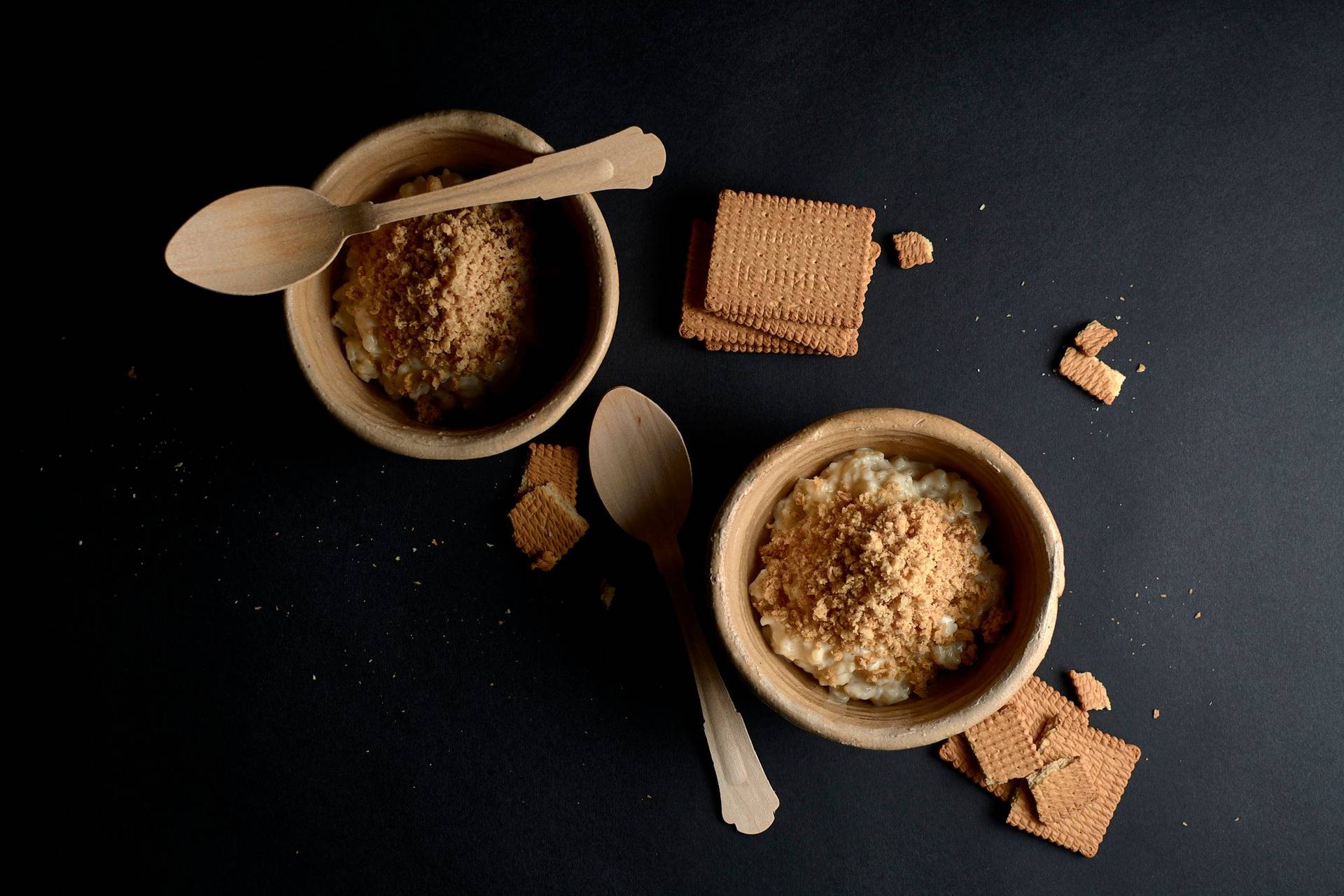 rice-pudding-with-shortbread-snow rice pudding with shortbread snow on black background