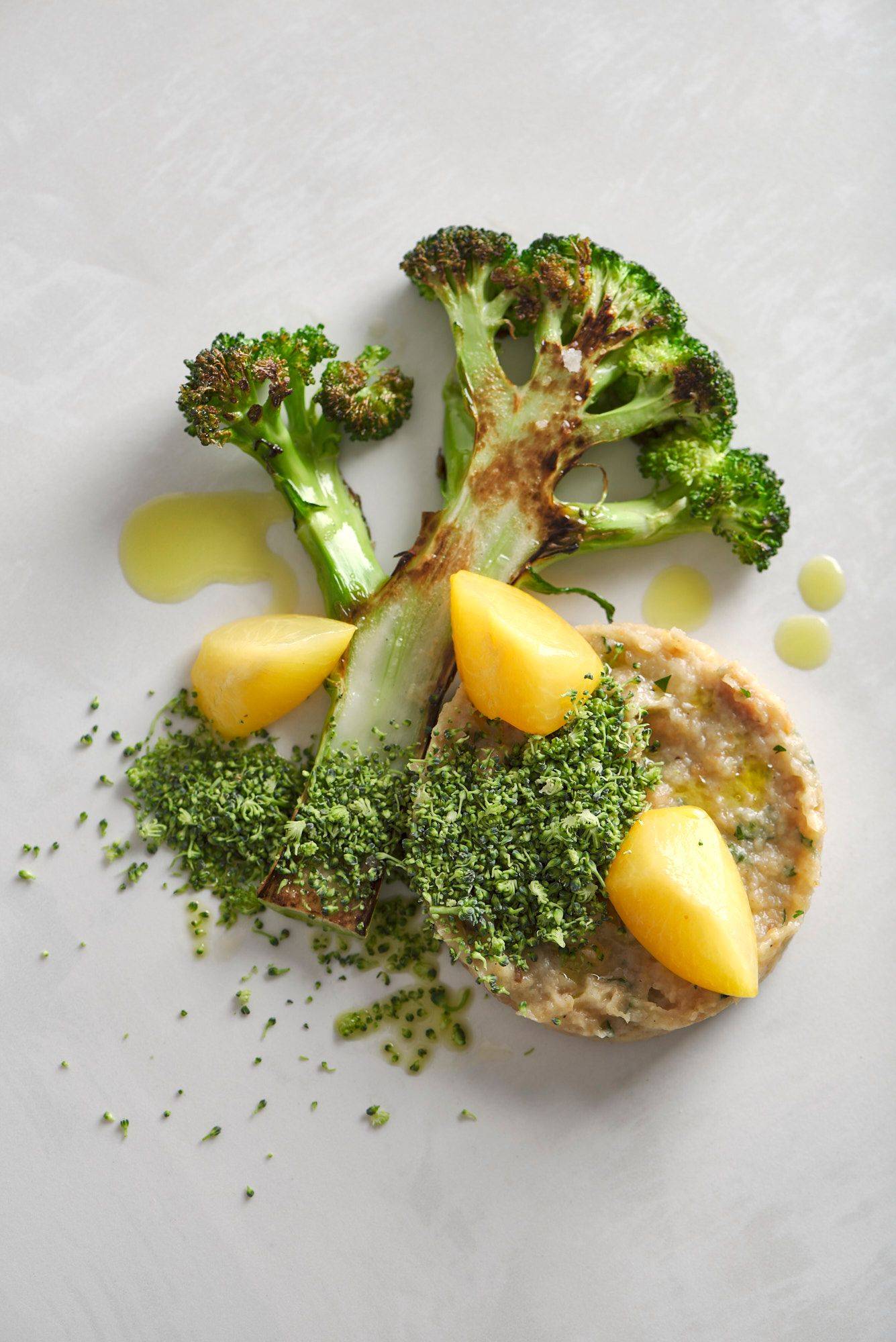 vegan-migas-with-roasted-broccoli-and-plum-pickles vegan migas with roasted broccoli and plum pickles on a white sapienstone top