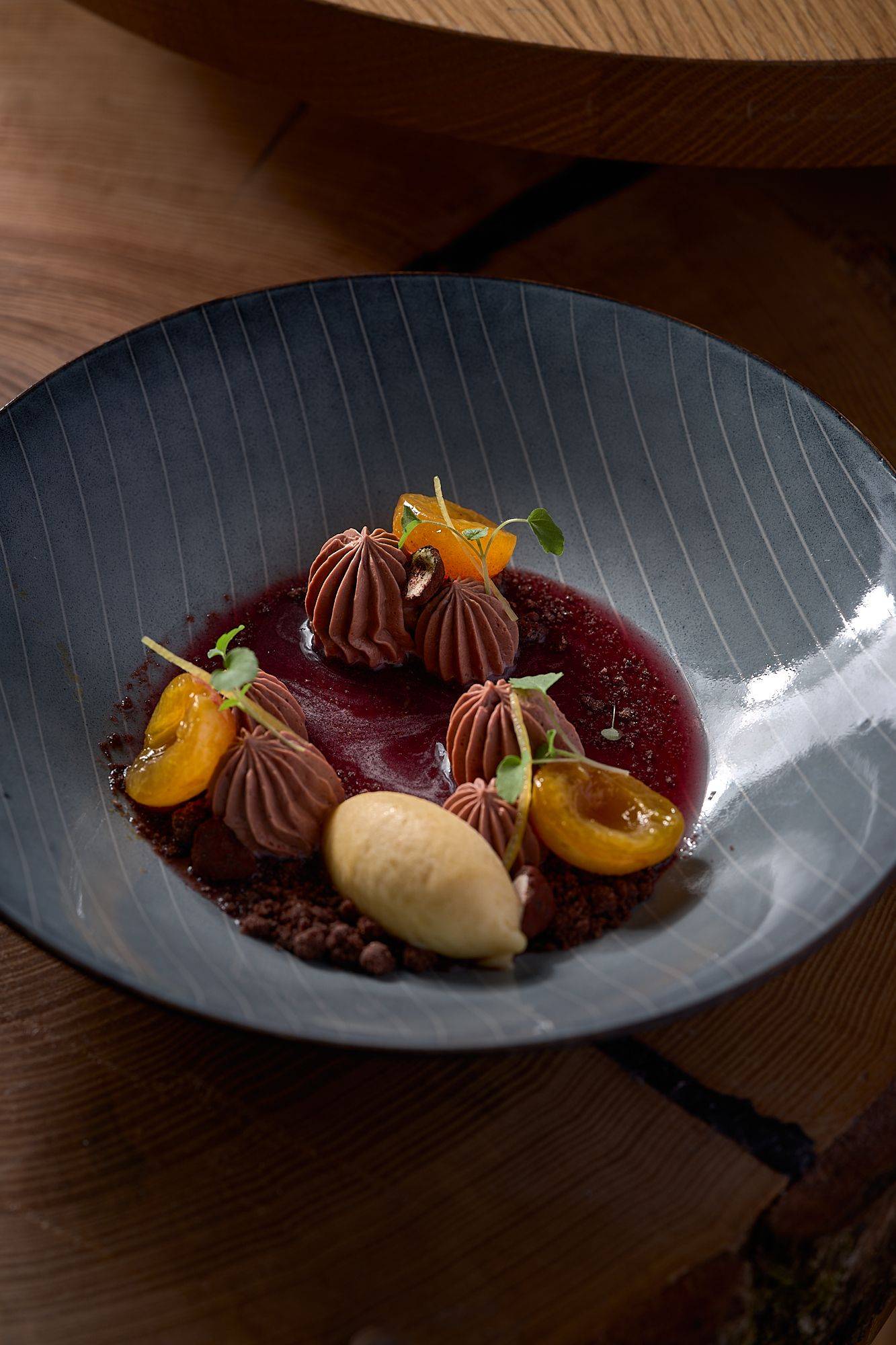 chocolate-dessert-with-yellow-plums-by-pastry-chef-nico-klink chocolate dessert with yellow plums by pastry chef nico klink