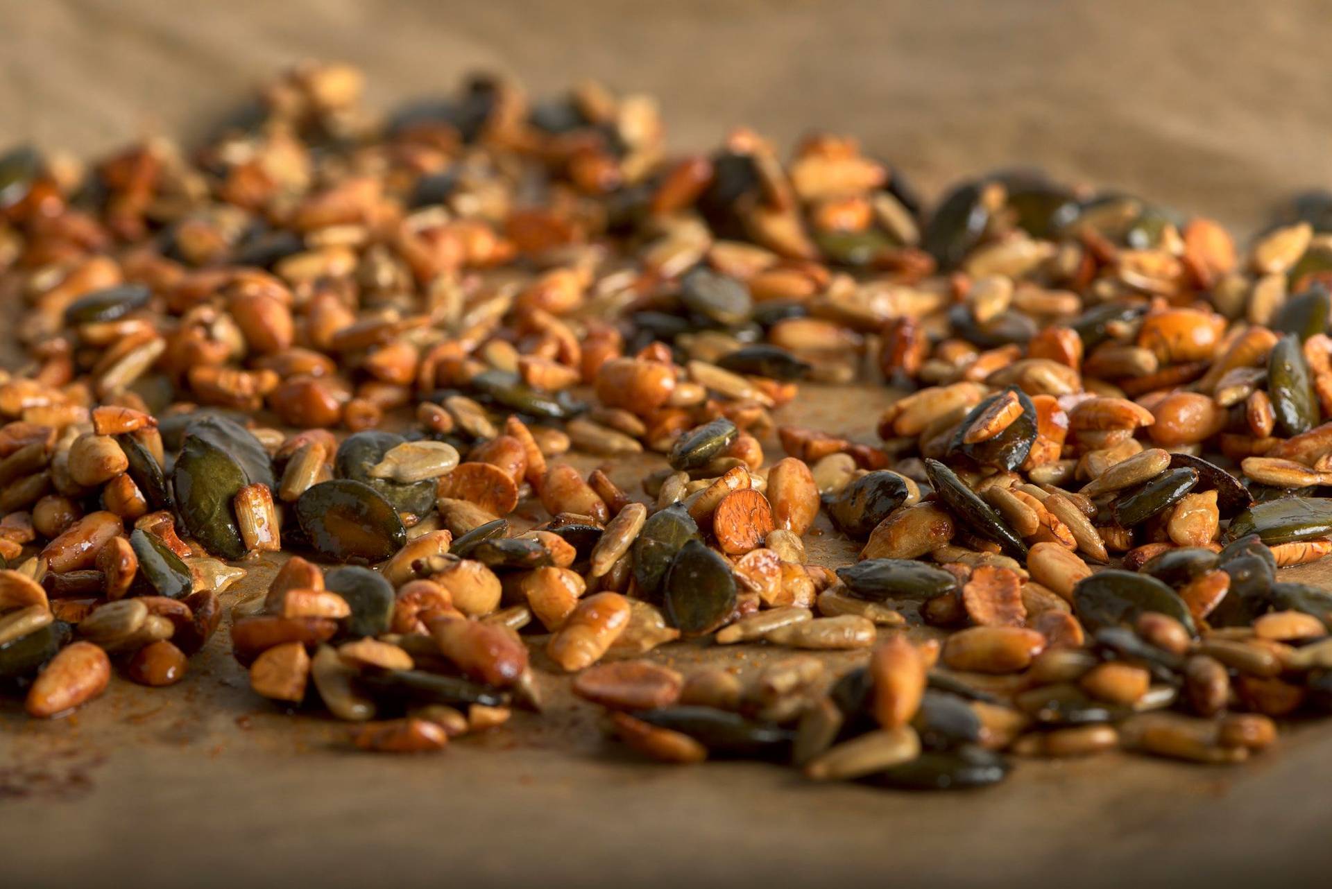 caramelized-nuts caramelized nuts on a baking sheet
