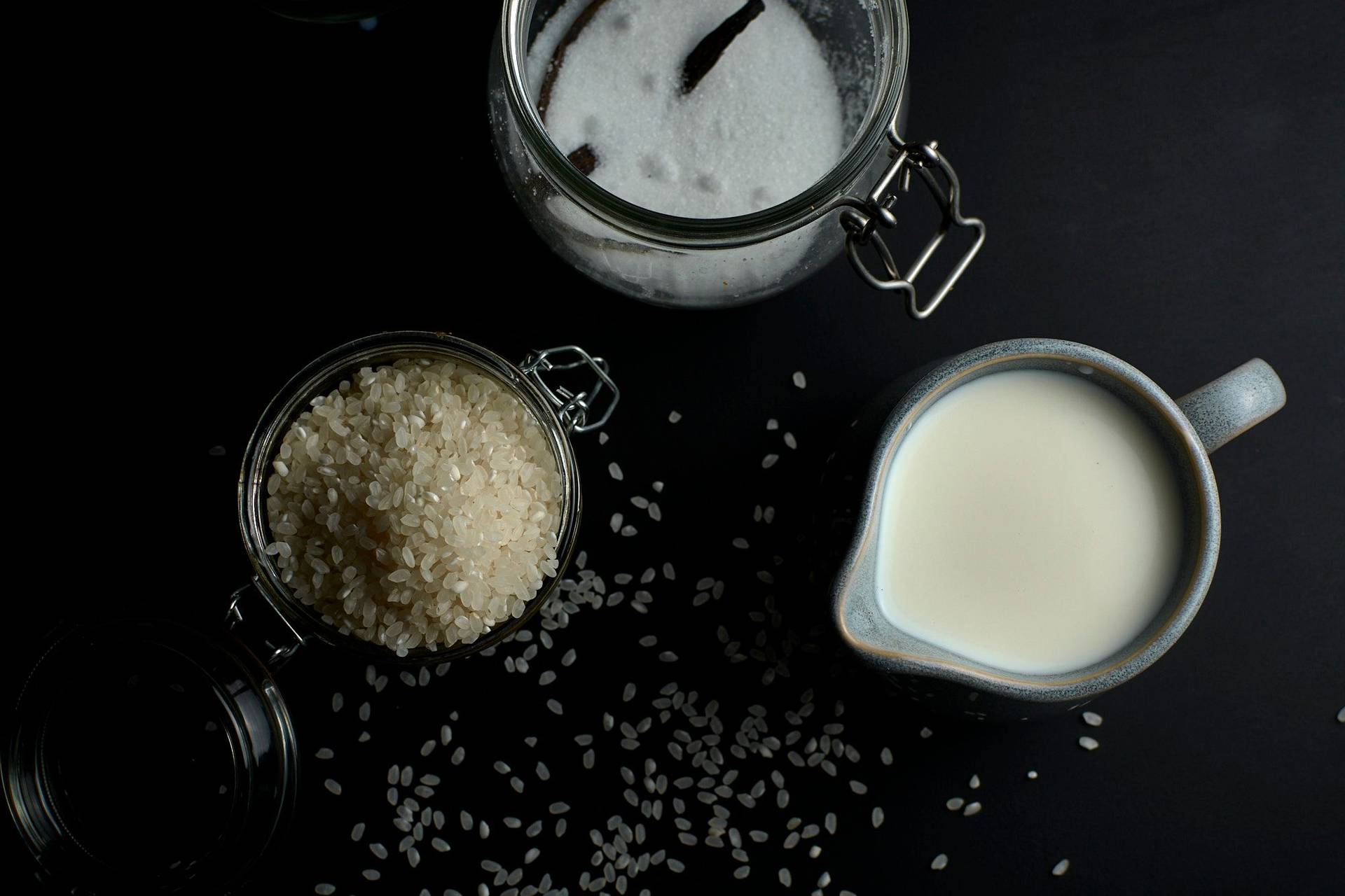 rice-pudding-ingredients rice pudding ingredients on black background