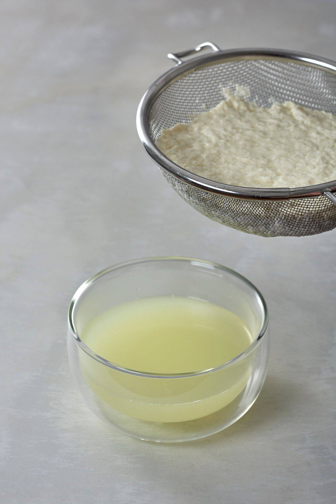homemade-ricotta-and-whey homemade ricotta and whey with white sapienstone top