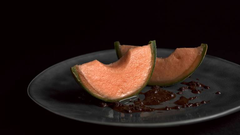 Cantaloupe Melon Sorbet with Chocolate Pesto