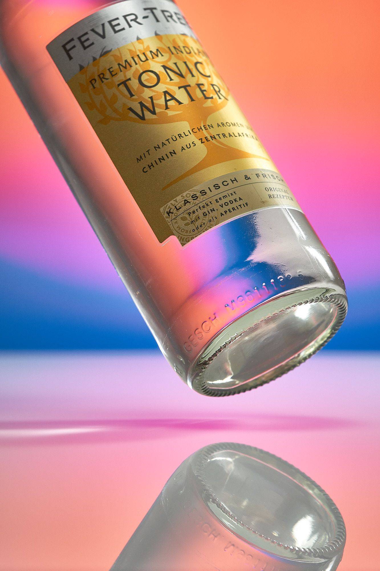 fever-tree-tonic-water a bottle of fever tree tonic water on rainbow colored background