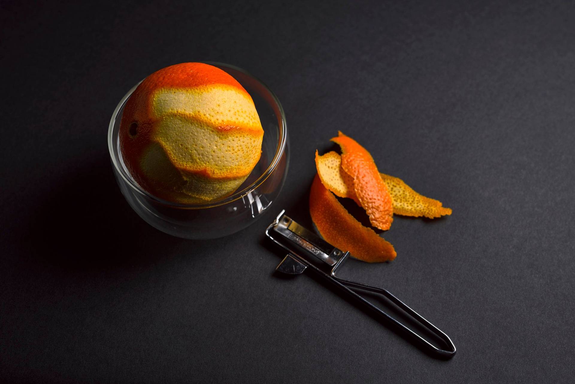 orange orange-peel with black background