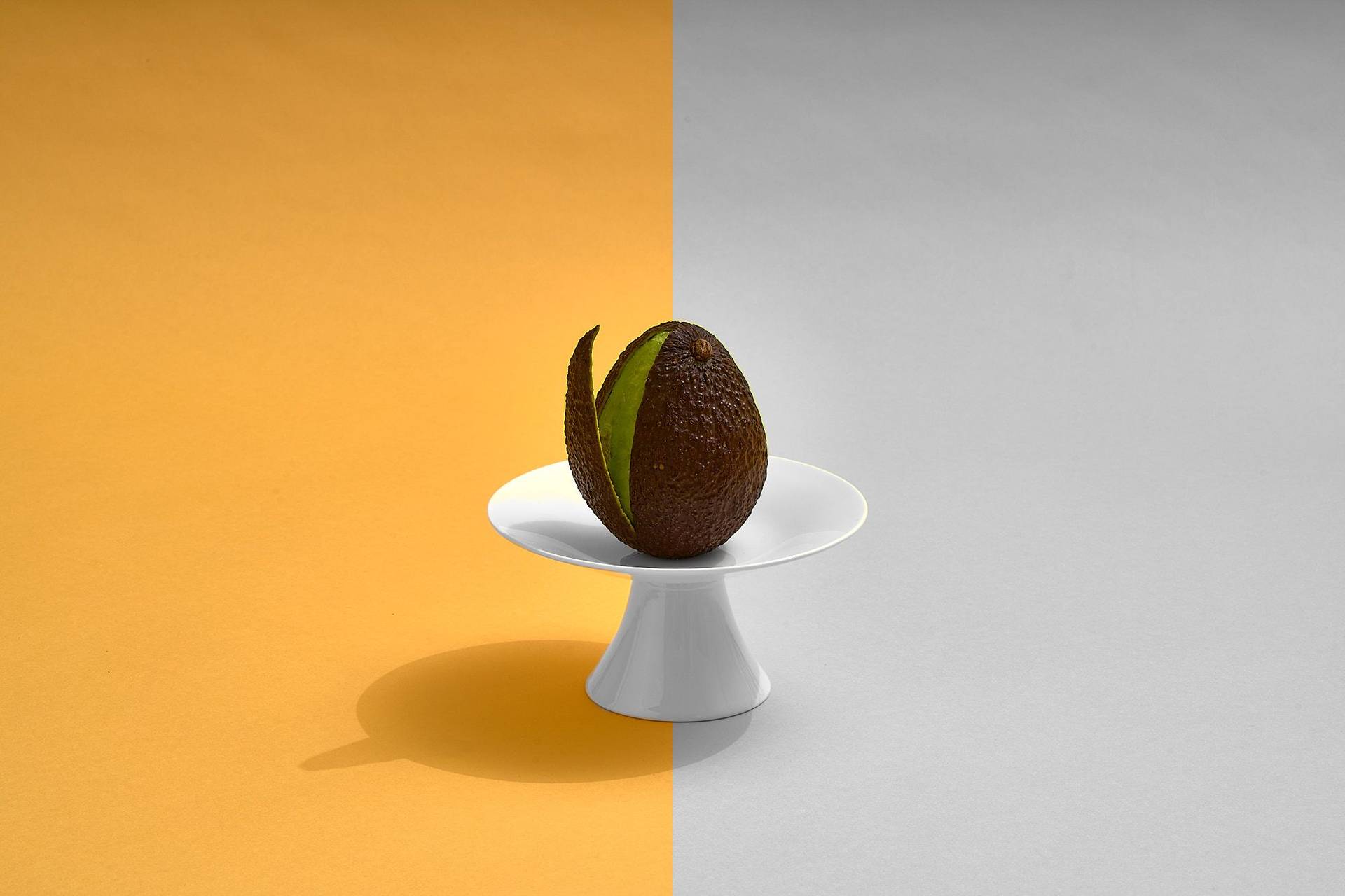 avocado avocado on white plate on yellow background