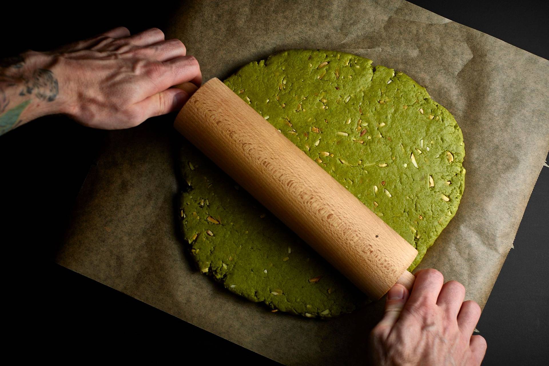 making-green-matcha-scones making green matcha scones on black background