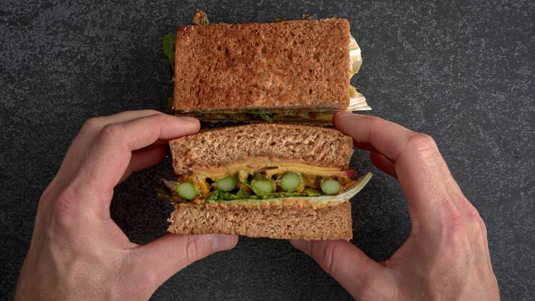 Vegetarian Asparagus Katsu Sando with Nectarine & Mint Mayonnaise