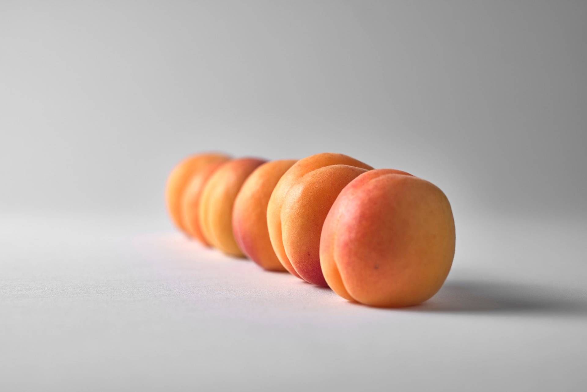 apricots five apricots in a row on white background
