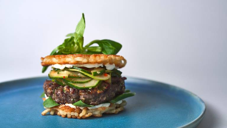 Bulgogi Beef Burger with Cucumber Kimchi
